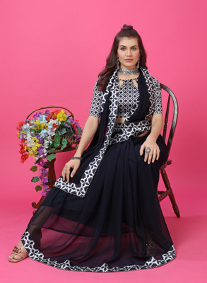 niseful Printed Bollywood Georgette Saree(Blue)