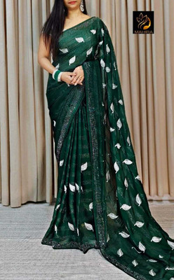 KAKADIYA CREATION Embroidered Daily Wear Chiffon Saree(Green)