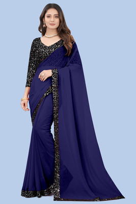 SHELDROM MART Embellished Bollywood Georgette Saree(Blue)