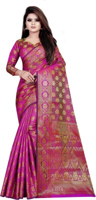 Hinayat Fashion Paisley Banarasi Cotton Silk Saree(Pink)