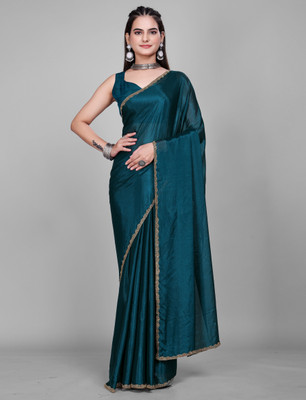 MAANVIT Solid/Plain Kanjivaram Jimmy choo, Pure Silk Saree(Blue)