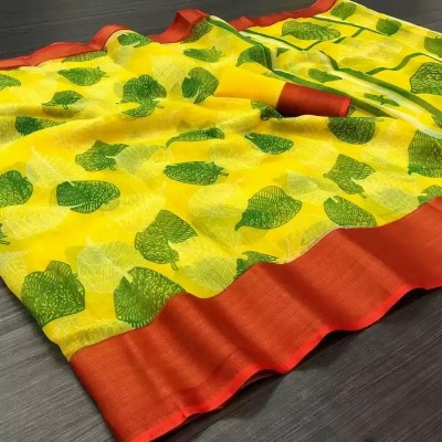 RUNAYA NX Printed Daily Wear Cotton Silk Saree(Yellow)