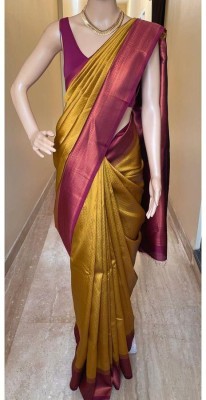 Zenophily Woven Kanjivaram Pure Silk, Art Silk Saree(Yellow, Pink)