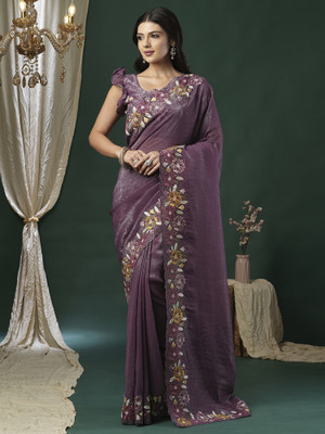 Tasrika Embroidered Bollywood Organza Saree(Purple)