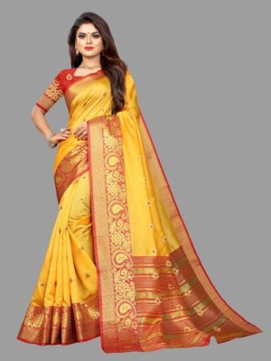 THESIYA FAB Self Design Bollywood Georgette, Silk Blend Saree(Yellow)