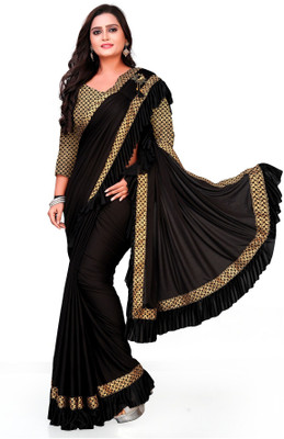 VILUCHI Embellished Bollywood Lycra Blend Saree(Black)