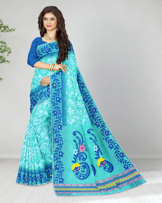 Mayabi Woven Jamdani Pure Cotton Saree(Blue)