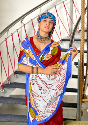 RADHA LAKSHMI Printed Ikkat Pure Cotton Saree(Red)