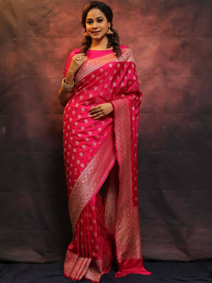 GATISHVAM TEXTILE Woven, Self Design Banarasi Art Silk Saree(Pink)
