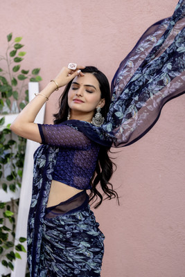 Leelavati Printed Daily Wear Chiffon Saree(Dark Blue)