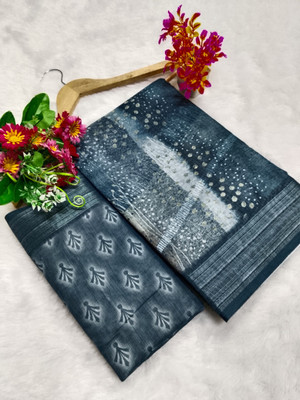 HouseOfCommon Printed Bollywood Pure Cotton, Cotton Linen Saree(Grey)