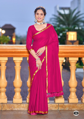 Divastri Solid/Plain Chanderi Cotton Blend Saree(Pink)
