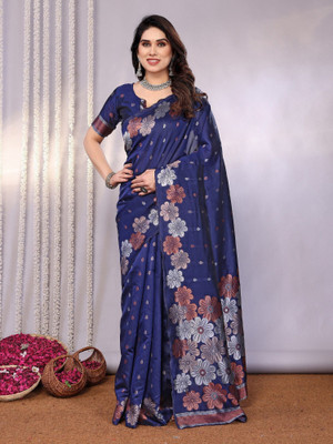RAJESHWAR FASHION Woven Banarasi Jacquard Saree(Blue)