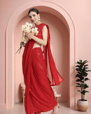 Jayu Embellished Bollywood Georgette Saree(Red)