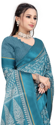 Vimalnath Synthetics Printed Ikkat Linen Saree(Pink)