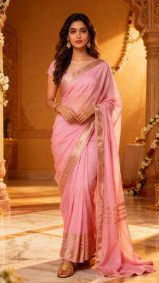 JBF FASHION Solid/Plain, Woven Bollywood Jacquard Saree(Pink)