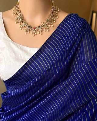 Commonsaree Striped Handloom Pure Cotton Saree(Pack of 2, Blue)