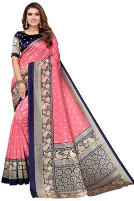 VijayStore Printed Banarasi Cotton Silk Saree(Light Blue)