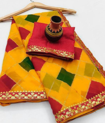 AVTC Printed, Self Design Bollywood Georgette Saree(Yellow)