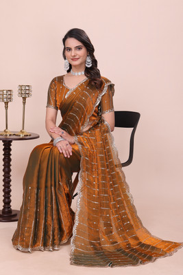 K 5 FASHION Embellished Bollywood Jimmy choo Saree(Mustard)