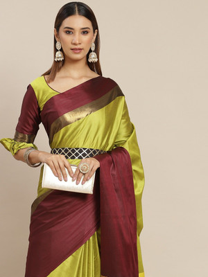 Divastri Color Block Bandhani Cotton Silk Saree(Light Green)