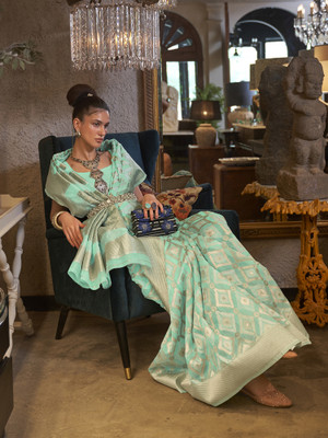 Sareemall Woven Banarasi Linen Saree(Light Green)