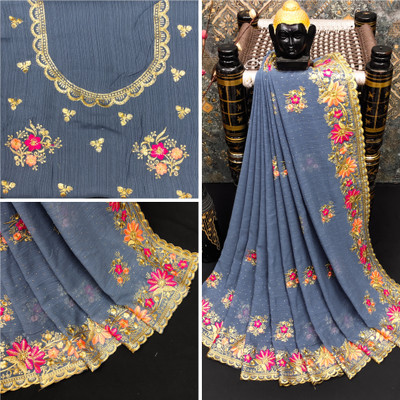 MIYANIFAB Embroidered Bollywood Georgette Saree(Grey)