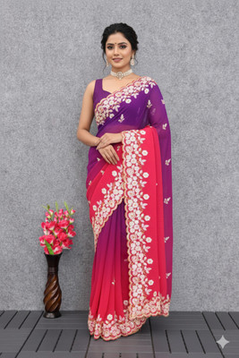 MADHAV Embroidered Daily Wear Georgette Saree(Multicolor)