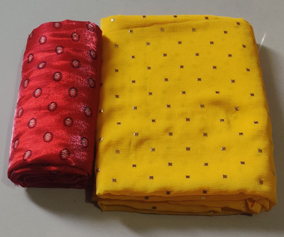 V And V Shop Polka Print Daily Wear Chiffon Saree(Yellow)