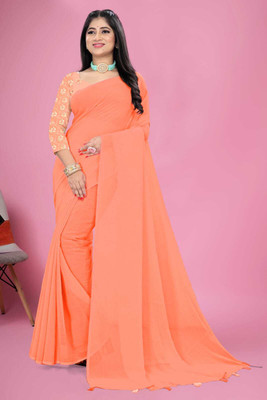 SkyCraftX Self Design Venkatagiri Georgette Saree(Orange)
