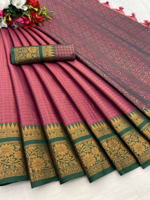 het designer studio Printed, Solid/Plain Banarasi Jacquard, Art Silk Saree(Pink, Green)