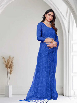 BHAGWATI ART Self Design Bollywood Net Saree(Blue)