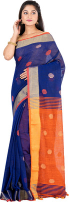 SAYAN CREATION Self Design Handloom Pure Cotton Saree(Blue)