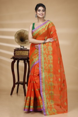 DipDiya Ombre, Woven Tant Pure Cotton Saree(Orange)