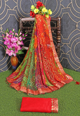 RAPIYA Printed Bandhani Georgette Saree(Light Green)