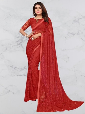 SwiftStyle Solid/Plain Bollywood Net Saree(Maroon)