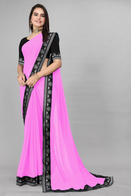 Aai shree khodiyar Solid/Plain Bollywood Georgette Saree(Pink)