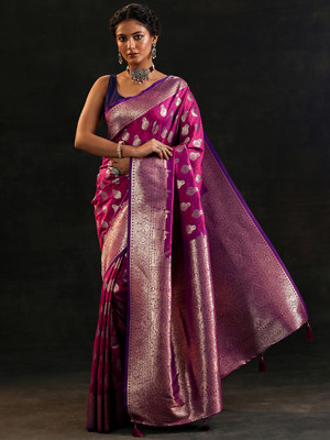 LIBAS Woven Daily Wear Silk Blend Saree(Magenta)