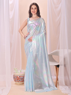 Dream Clouds Solid/Plain Bollywood Lycra Blend Saree(Blue)