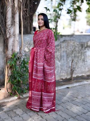 DAZLIO Printed Kalamkari Georgette Saree(Multicolor)