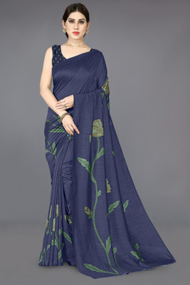 MIRCHI FASHION Printed, Floral Print Bollywood Silk Blend Saree(Dark Blue, Green)