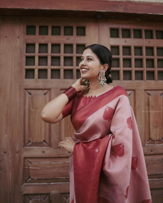 VAKHARIYAFAB Woven, Solid/Plain Dharmavaram Art Silk, Pure Silk Saree(Pink)