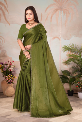 TANK BRODHERS Solid/Plain Bollywood Jimmy choo Saree(Light Green)