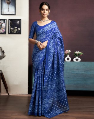 SIRIL Geometric Print, Printed Daily Wear Cotton Blend Saree(Dark Blue)