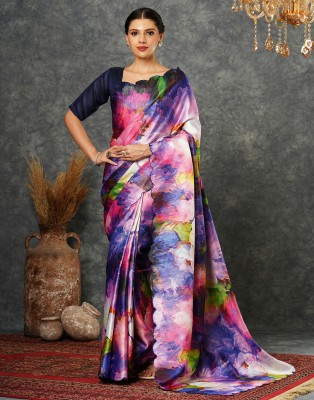 Samah Floral Print, Printed Bollywood Satin, Georgette Saree(Multicolor)