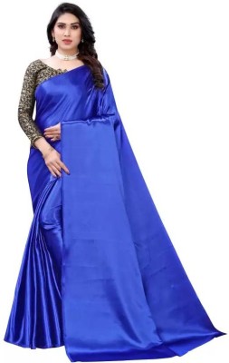 Ratan creation Solid/Plain Bollywood Satin Saree(Blue)