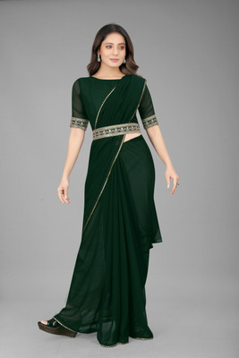 Shrithi Fashion Fab Solid/Plain Bollywood Georgette Saree(Green)