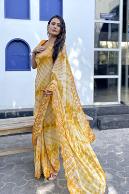 SUTRAM Printed Bollywood Georgette Saree(Mustard)