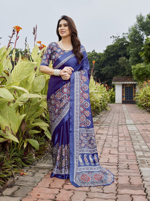 TTH Printed Bollywood Chiffon, Satin Saree(Green, White)