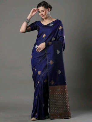 AD Saree Mall Woven Banarasi Silk Blend Saree(Dark Blue)